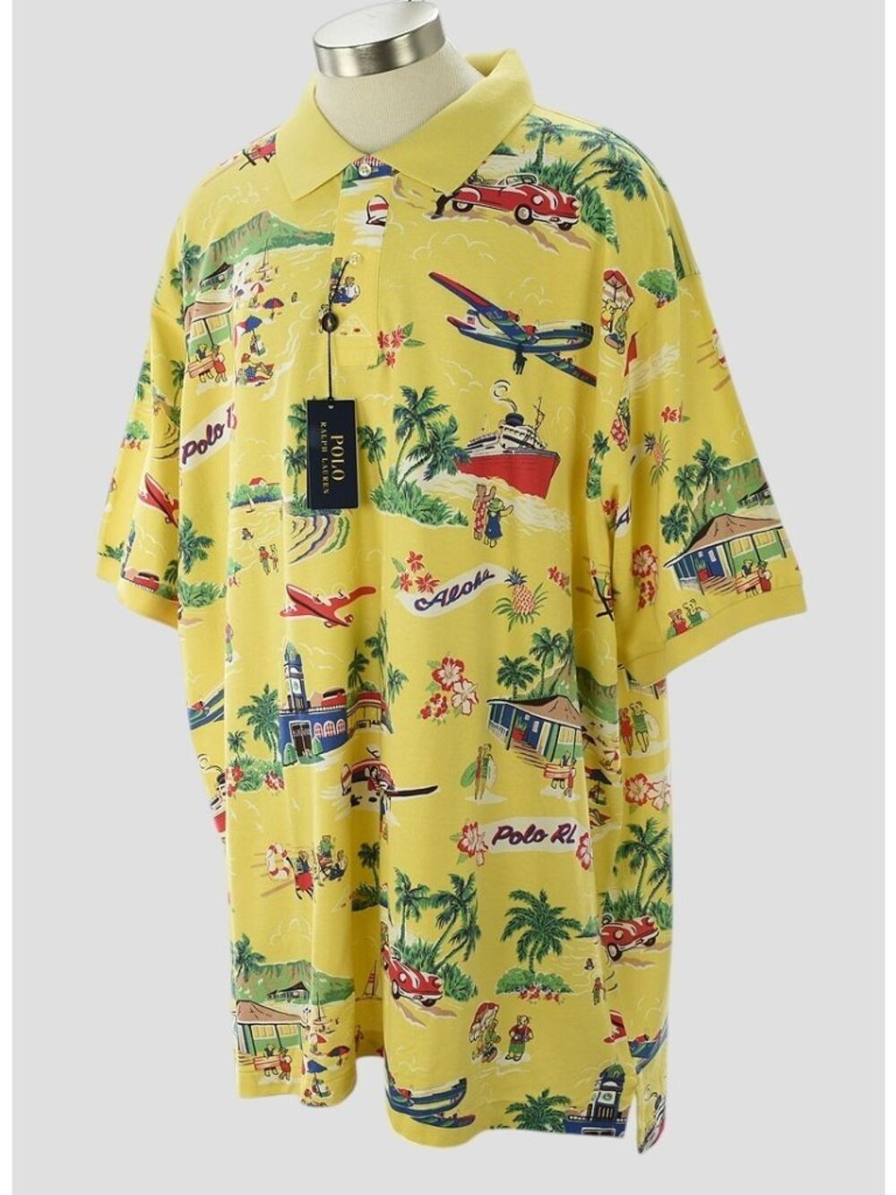 POLO RALPH LAUREN Yellow HAWAIIAN BEAR Short Sleeve Cotton Polo Shirt 4XB NWT